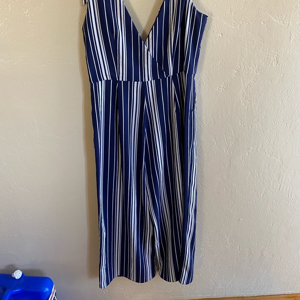 Superdown Blue and white stripe cropped jumpsuit